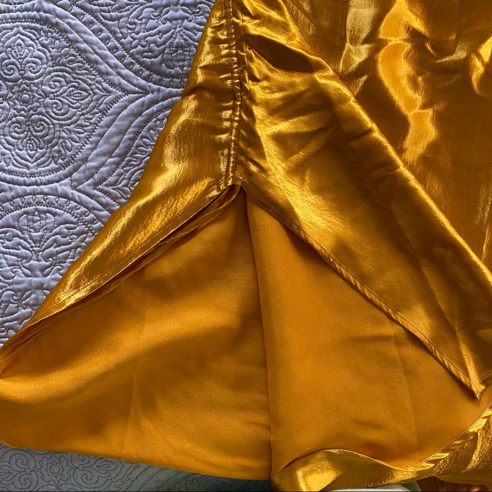Gold Satin Side Slit Dress - Picture 2 of 9
